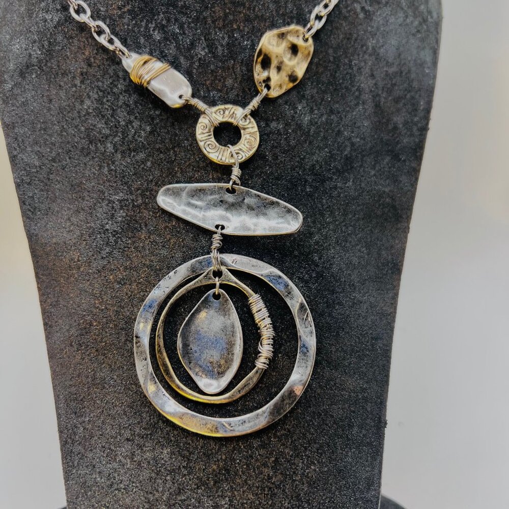 Joan Vass New York Necklace-NWT-Silver/Gold Rustic Mix-Casual-Versatile-V Neck - Picture 5 of 14
